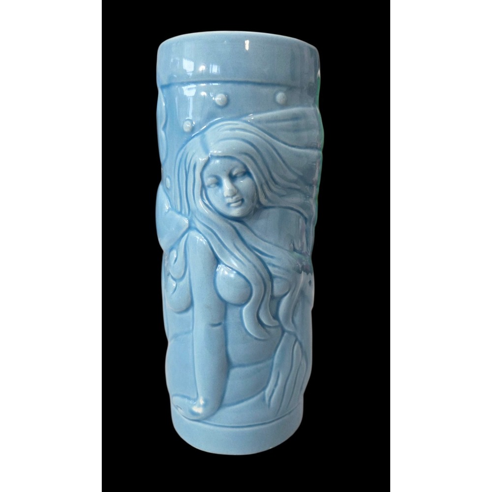 Vintage Mermaid‎ Tiki Cup Mug Cocktail Bar Glass MCM Dolphin Fish 3D Woman Ocean